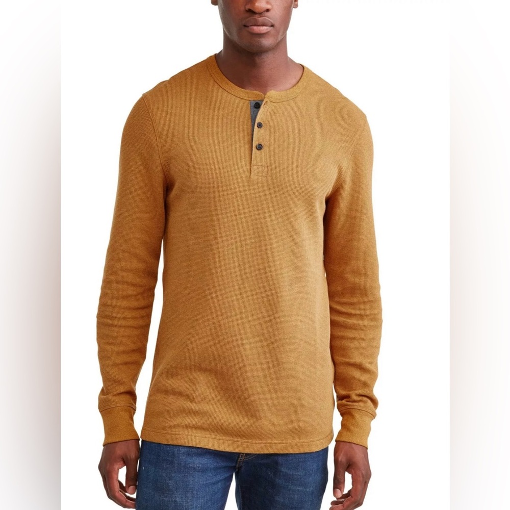 George Men’s XL Rust Thermal Henley Long Sleeve Shirt‎